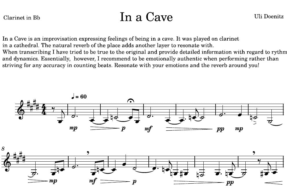 In a Cave - SHEET MUSIC for Bb Clarinet