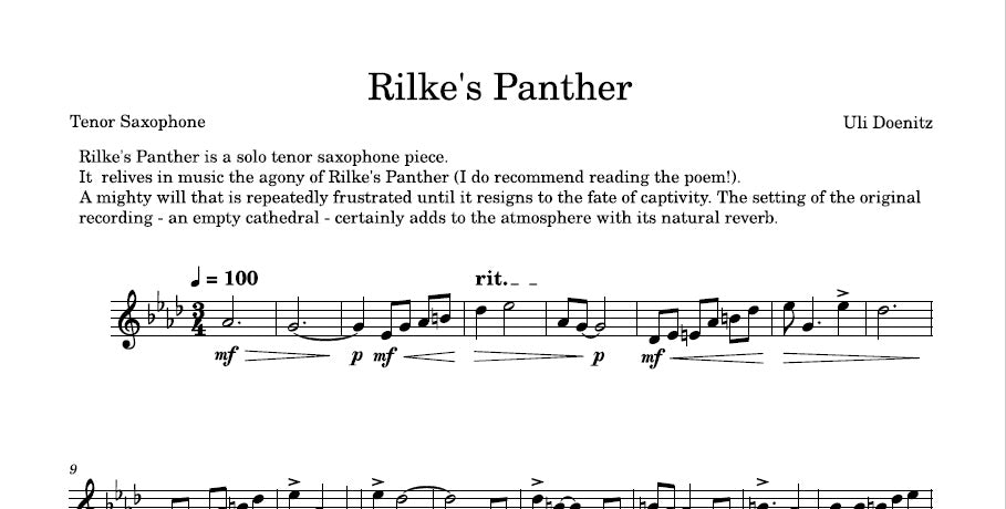 Rilke's Panther - SHEET MUSIC for Solo Saxophone