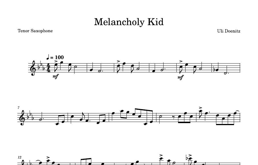Melancholy Kid - SHEET MUSIC for Solo Saxophone